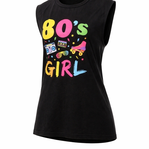 80's Girl Graphic Black Sleeveless Top - Picture 4 of 4